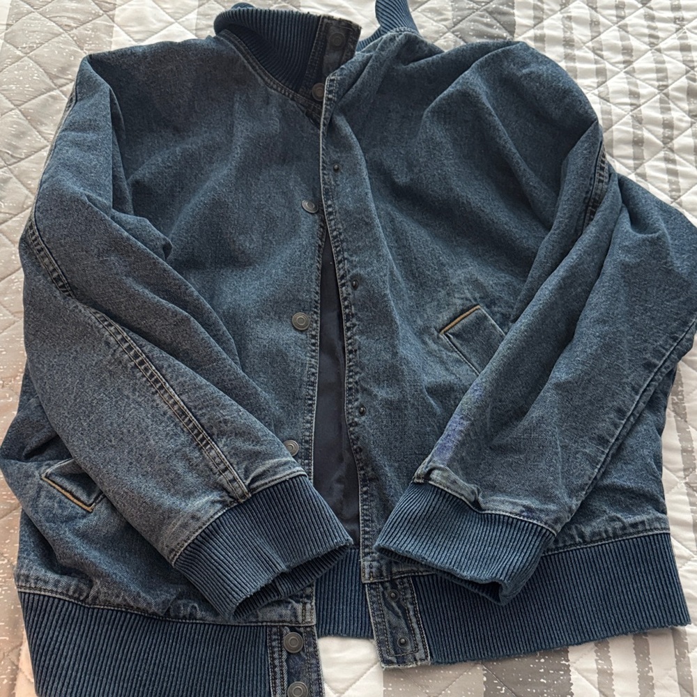 Zara Dark Blue Denim Bomber Jacket - Picture 3 of 7